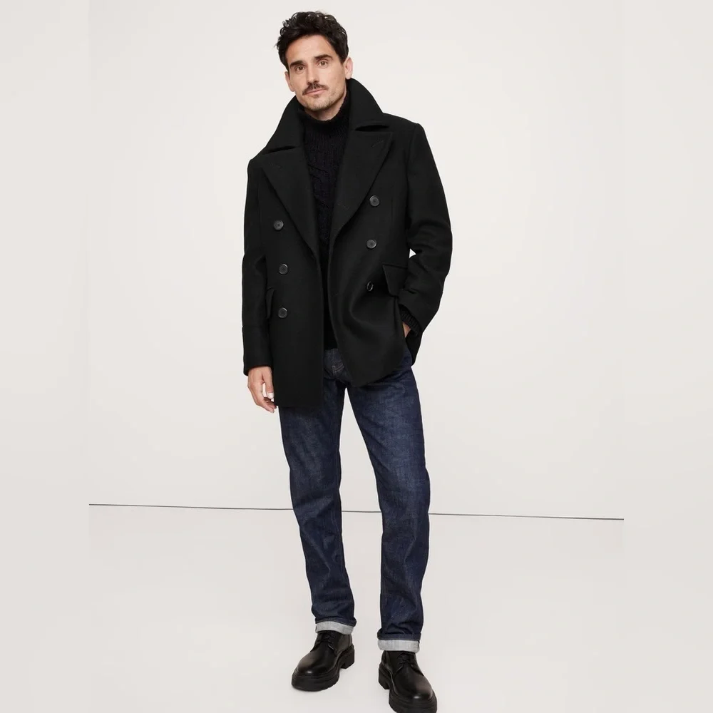 NWT! Banana Republic Black Italian Melton Peacoat - Multiple Sizes